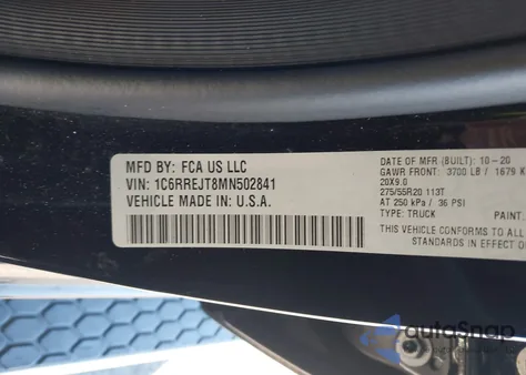 2021 Ram 1500 Laramie 4X2 5'7 Box from USA, damaged, VIN 1C6RREJT8MN502841